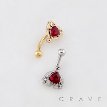 LOVE DROP CRIMSON HEART CHANDELIER TOP 316L SURGICAL STEEL CURVED BARBELL/EYEBROW